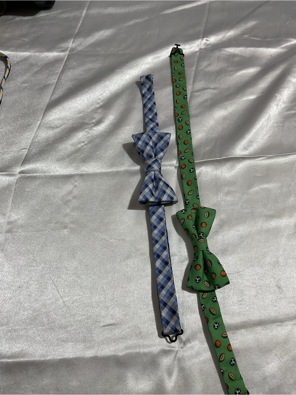 2 Blue Plaid and Green Sports Print Pre-Tied Bow Ties - Men Accessories